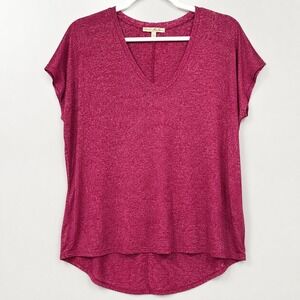 Express‎ One Eleven Womens XS Pink Marled V-Neck High Low Short Sleeve Tee Shirt